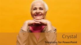  Presentation with isolation - Presentation theme featuring smiling-senior-woman-in-smart background and a gold colored foreground