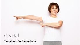  Presentation with advertising - PPT theme featuring smiling-senior-woman-isolated background and a sky blue colored foreground