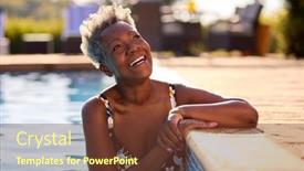  Presentation with summer holiday - Presentation design with smiling-senior-woman-on-summer background and a tawny brown colored foreground