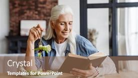  Presentation with reading - Audience pleasing theme consisting of smiling-senior-woman-reading backdrop and a coral colored foreground