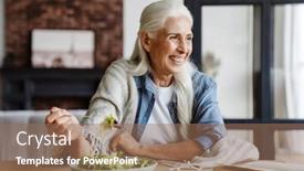  Presentation with reading - Cool new slides with smiling-senior-woman-reading backdrop and a coral colored foreground
