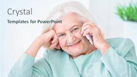  Presentation with happy retirement - Colorful slide deck enhanced with smiling senior woman talking on her cell phone beauty fashion happy retirement backdrop and a sky blue colored foreground