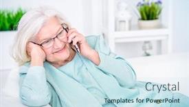  Presentation with happy retirement - Amazing presentation theme having smiling senior woman talking on her cell phone beauty fashion happy retirement backdrop and a sky blue colored foreground