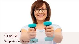  Presentation with old people animated - Theme having smiling senior woman with dumbbell background and a lemonade colored foreground