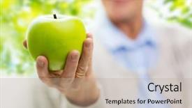  Presentation with healthy eating - Theme with smiling senior woman with green background and a coral colored foreground