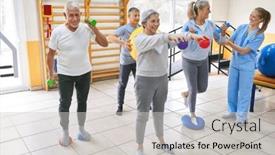  Presentation with rehabilitation - Slide deck consisting of smiling-senior-women-and-men background and a light gray colored foreground