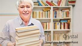  Presentation with borrowing - Amazing presentation having smiling-senor-while-borrowing-books backdrop and a coral colored foreground