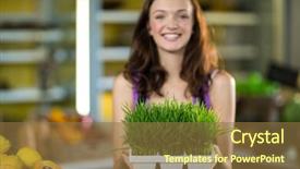  Presentation with grocery - Amazing presentation theme having smiling shop assistant holding a tray of herbs in health grocery shop backdrop and a tawny brown colored foreground