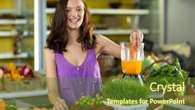  Presentation with papaya - Presentation design with smiling shop assistant preparing papaya background and a tawny brown colored foreground