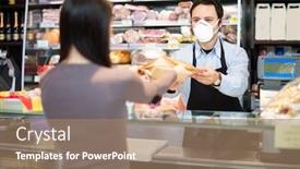  Presentation with lawyer client meeting wearing mask - Slide deck consisting of smiling-shopkeeper-serving-a-customer background and a coral colored foreground