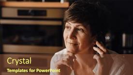  Presentation with real woman hair texture human - Presentation design consisting of smiling-short-haired-senior-woman background and a tawny brown colored foreground