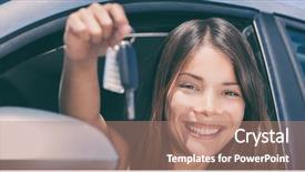  Presentation with car key - PPT theme featuring smiling showing new car key background and a coral colored foreground