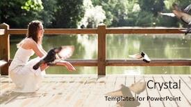 Presentation with doves - Presentation having smiling sit with doves in park background and a lemonade colored foreground