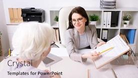  Presentation with social worker - Cool new theme with smiling-social-worker-talking backdrop and a soft green colored foreground