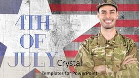  Presentation with american flag and eagle - Beautiful PPT theme featuring smiling soldier standing on american backdrop and a  colored foreground