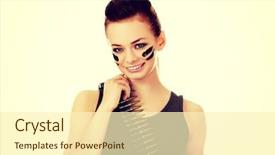  Presentation with happy smiling woman dental health - Slide deck consisting of smiling soldier woman with bullet background and a cream colored foreground