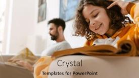  Presentation with homework - PPT theme enhanced with smiling-son-doing-his-homework background and a coral colored foreground