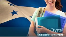  Presentation with student - Beautiful presentation design featuring smiling-student-against-digitally-generated backdrop and a ocean colored foreground