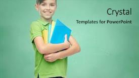  Presentation with early childhood education - Presentation theme consisting of smiling student boy with folder background and a mint green colored foreground