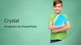  Presentation with chalk board - Cool new presentation theme with smiling student boy with folder backdrop and a mint green colored foreground