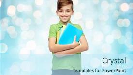  Presentation with school holidays - PPT layouts consisting of smiling student boy with folder background and a cool aqua colored foreground