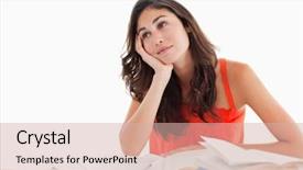  Presentation with student healhty - Beautiful presentation theme featuring smiling student doing her homework backdrop and a  colored foreground