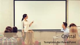  Presentation with high technology - Amazing presentation design having smiling student girl with remote backdrop and a  colored foreground