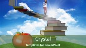  Presentation with hill - Presentation theme with smiling student holding textbook against green hill under blue sky background and a tawny brown colored foreground