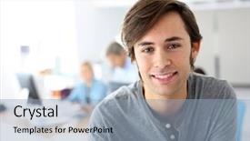  Presentation with class - Colorful PPT layouts enhanced with smiling student in school class backdrop and a  colored foreground