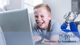  Presentation with virtual work - Slide deck enhanced with smiling-student-web-conferencing background and a light blue colored foreground