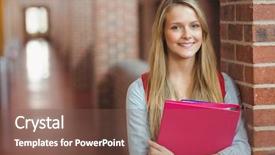  Presentation with binder - Cool new slides with smiling student with binder posing backdrop and a tawny brown colored foreground