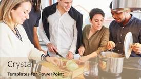 Presentation with meals - Colorful presentation design enhanced with smiling-students-and-friends-prepare backdrop and a lemonade colored foreground