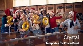  Presentation with new year 2020 - Cool new presentation theme with smiling-students-celebrating-2020-new backdrop and a tawny brown colored foreground