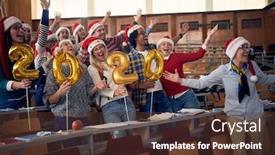 Presentation with new year 2020 - PPT theme enhanced with smiling-students-celebrating-2020-new background and a tawny brown colored foreground