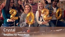  Presentation with new year 2020 - Cool new PPT theme with smiling-students-celebrating-2020-new backdrop and a violet colored foreground