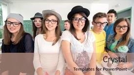  Presentation with diverse elementary students in classroom - Audience pleasing theme consisting of smiling students posing in a classroom wearing glasses backdrop and a coral colored foreground