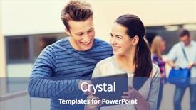  Presentation with technology students - PPT theme with smiling students with tablet background and a ocean colored foreground