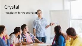  Presentation with education teamwork - Theme featuring smiling students with white board background and a white colored foreground