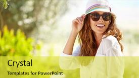  Presentation with summer - PPT theme having smiling summer woman with hat background and a yellow colored foreground