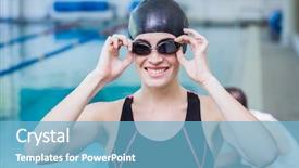  Presentation with swimmer - Audience pleasing slides consisting of smiling swimmer looking at the camera at the leisure center backdrop and a light blue colored foreground
