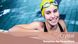  Presentation with lean - Cool new PPT theme with smiling swimmer woman lean on the edge of the swimming pool backdrop and a coral colored foreground