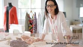  Presentation with sewing - Presentation theme enhanced with smiling-tailor-standing-in-sewing background and a coral colored foreground