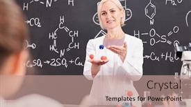  Presentation with chemistry formula - Presentation theme having smiling-teacher-of-chemistry-presenting background and a coral colored foreground