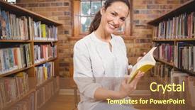  Presentation with elementary - Colorful slide deck enhanced with smiling teacher reading a book at the elementary school backdrop and a tawny brown colored foreground