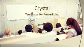  Presentation with international education - Presentation theme with smiling teacher with paper background and a cream colored foreground