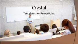  Presentation with international education - Colorful slide deck enhanced with smiling teacher with paper backdrop and a light gray colored foreground