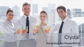  Presentation with success business - Presentation theme with smiling team of business people background and a light gray colored foreground