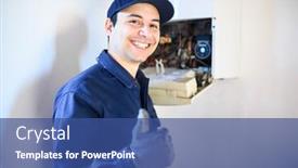  Presentation with water - Amazing PPT layouts having smiling-technician-repairing-an-hot backdrop and a ocean colored foreground