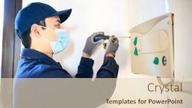  Presentation with coronavirus - PPT layouts having smiling-technician-repairing-an-hot background and a lemonade colored foreground