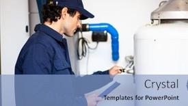  Presentation with water - Slide deck having smiling-technician-repairing-an-hot background and a light blue colored foreground